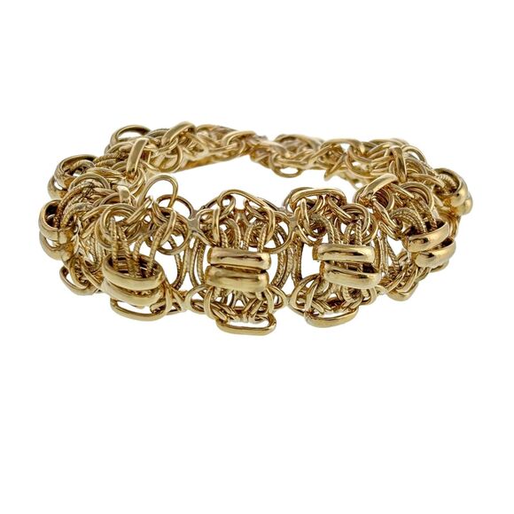 Vintage OT Turkey Sterling Silver Gold Plated Circle Cluster Chain Bracelet 7.5" - Picture 1 of 6